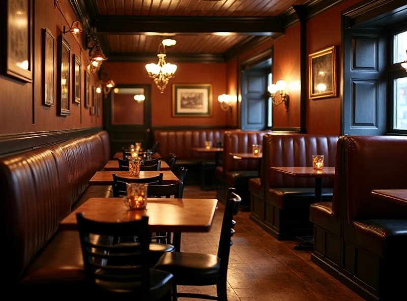 Cozy dining area with leather booths