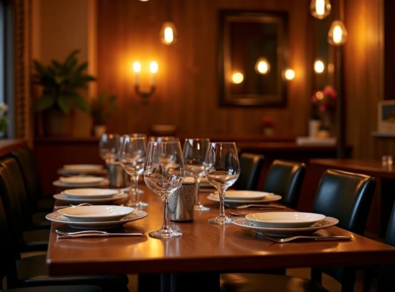 Pub table set for dinner guests